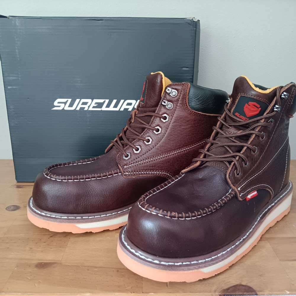 Sureway Work Boots Men 9.5 Dark Brown Waterproof Comp Toe 601MC-WP NWB